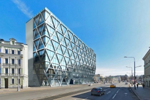 «Экзоскелет» Дома связи на Арбате оформят в цвете белый металлик