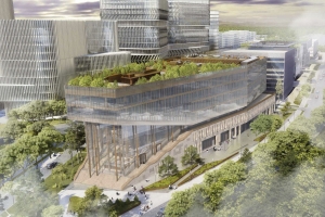 Натуральный камень кофейного оттенка украсит деловой центр в Кунцеве