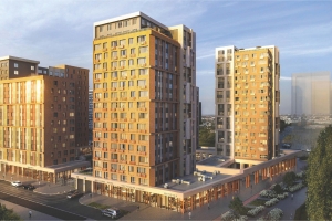 Новый дом в ЖК «Прокшино» облицуют металлом и плиткой натуральных оттенков