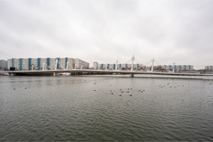 «Полумесяц» над водой: новый велопешеходный мост связал берега Нагатинского затона