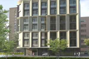 Металлокассетами серо-белого и антрацитового цвета облицуют гостиницу на Земляном Валу