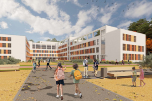 Цветные вставки украсят школу на 1200 мест в Ватутинках