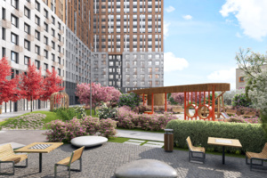 Сад камней, круглые качели и деревянный мост появятся около новых корпусов ЖК «Первый Московский»