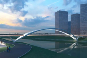 Началось устройство буронабивных свай для опор пешеходного моста между Мнёвниковской поймой и Крылатским