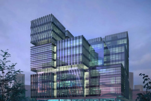 Начался монтаж фасадов будущего бизнес-центра в районе Хорошёвский